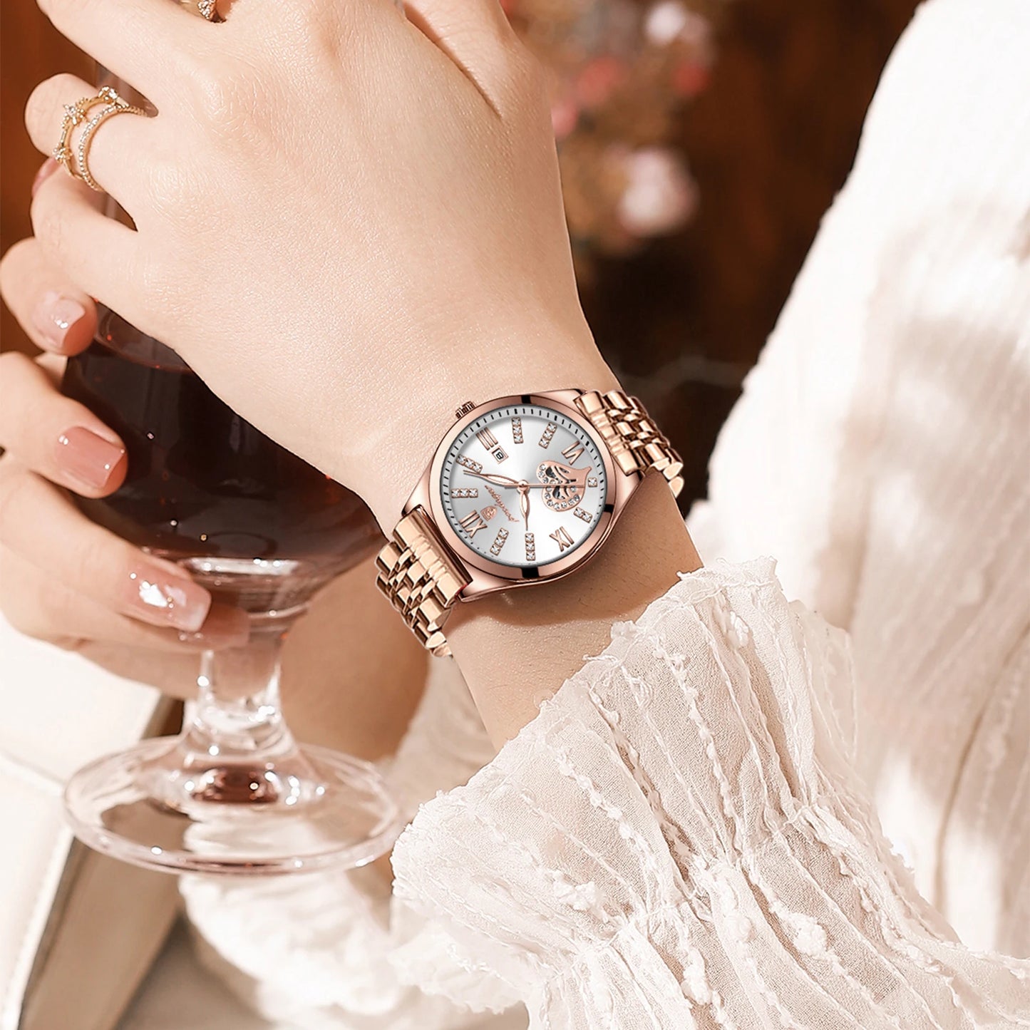 POEDAGAR Top Luxury Woman Watches Waterproof Luminous Date Stainless Steel Women's Quartz Wristwatch Elegant Dress Ladies Watch